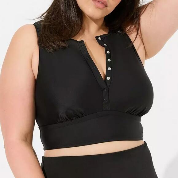 Torrid 3X Wireless Henley High Neck Bikini Top Black Snap Front Plus Size - Picture 1 of 9